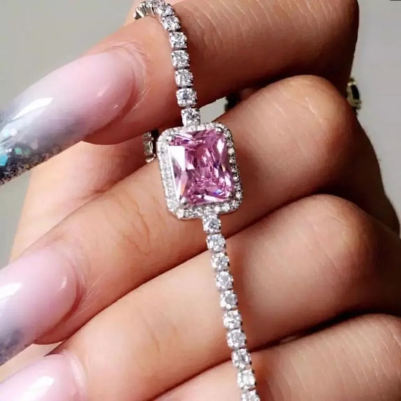 NEW! Dainty 18K White Gold Pink Sapphire Tennis Chain Choker - Picture 8 of 12